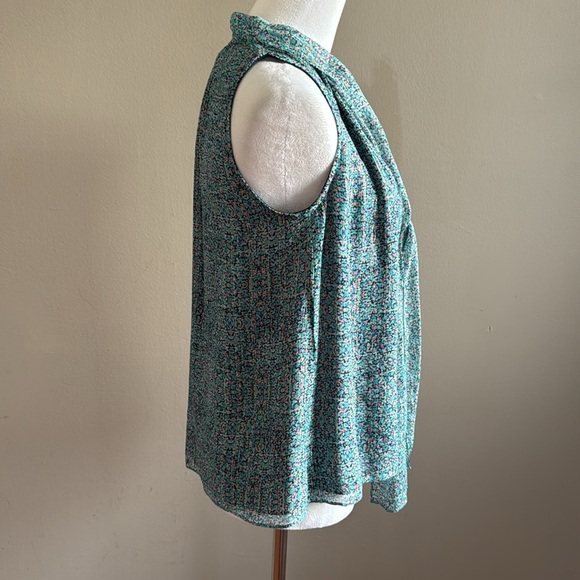 Rebecca Taylor Sleeveless Minnie Floral Chiffon Top Turquoise Blouse Size 2 - Picture 7 of 10